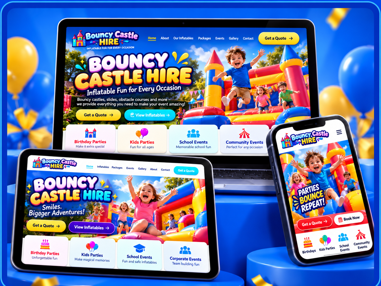 Example party hire website template 3